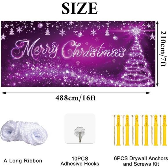Purple Christmas Garage Door Decor 16X7ft Creative Merry Christmas Garage Banner